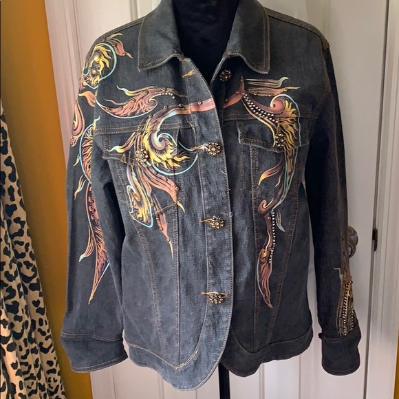 DG2 Diane Gilman painted jean jacket medium - Picture 2 of 9